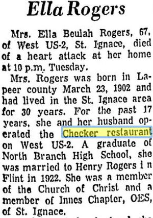 The Checker Restaurant - Aug 1969 Former Owner Passes Away